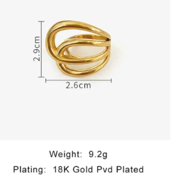 Stainless Steel 18K Geometric Asymmetric Chucky Irregular Ring. - Picture 8 of 10